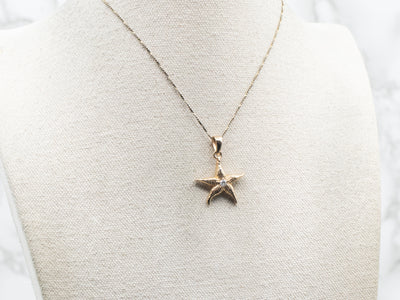 Textured Gold Starfish Pendant with Diamond Accent
