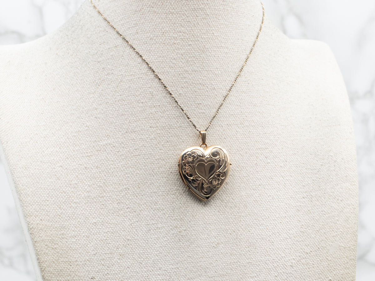 Vintage Rolled Gold HEART Locket Optional Chain Foliate Etched Design and  Affirmation Keepsake Vintage Jewelry Ref 12 - Etsy