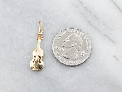 Polished Gold Violin Charm Pendant