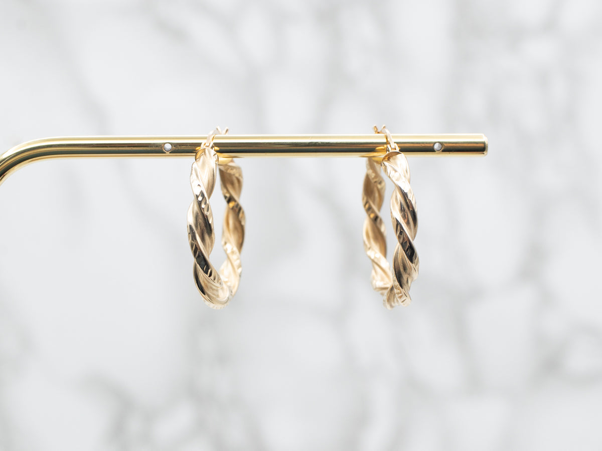 Textured Gold Twisted Hoop Earrings