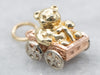 Tri Color Yellow, White, and Rose Gold Bear Driving Car Charm