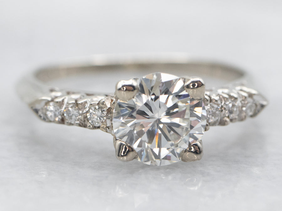 Modern White Gold Diamond Engagement Ring with Diamond Accents