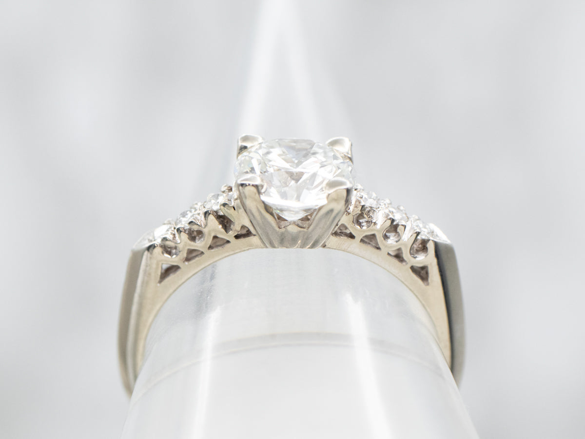 Modern White Gold Diamond Engagement Ring with Diamond Accents