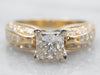 Modern Two Tone Gold Princess Cut Diamond Engagement Ring