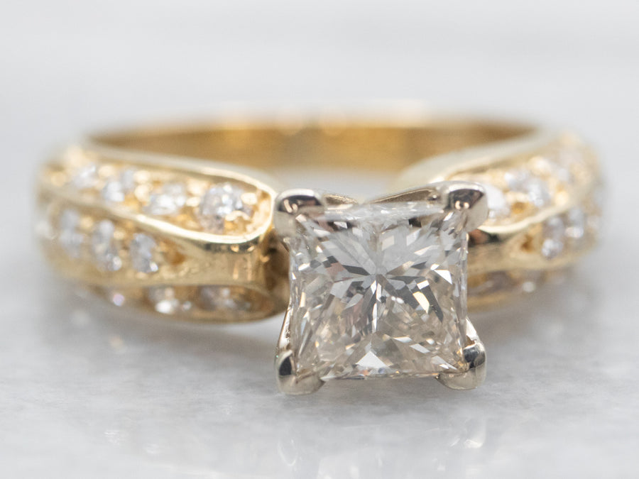 Modern Two Tone Gold Princess Cut Diamond Engagement Ring