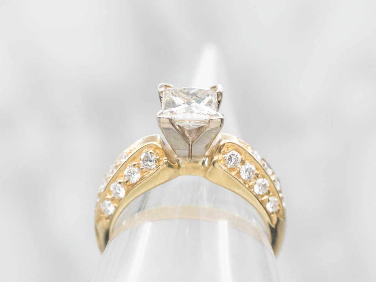 Modern Two Tone Gold Princess Cut Diamond Engagement Ring