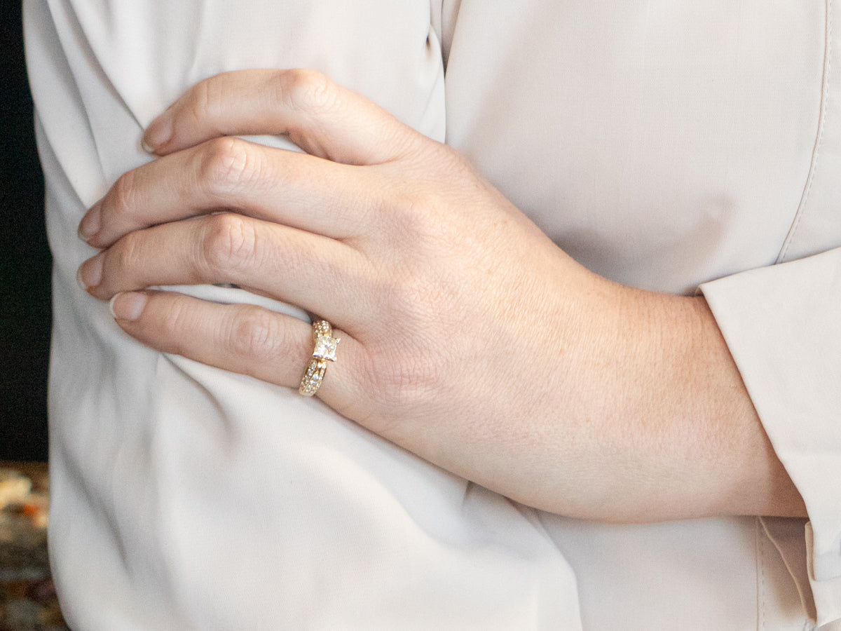 Modern Two Tone Gold Princess Cut Diamond Engagement Ring