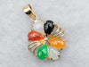 Yellow Gold Multi Colored Dyed Jade and Black Onyx Cluster Pendant