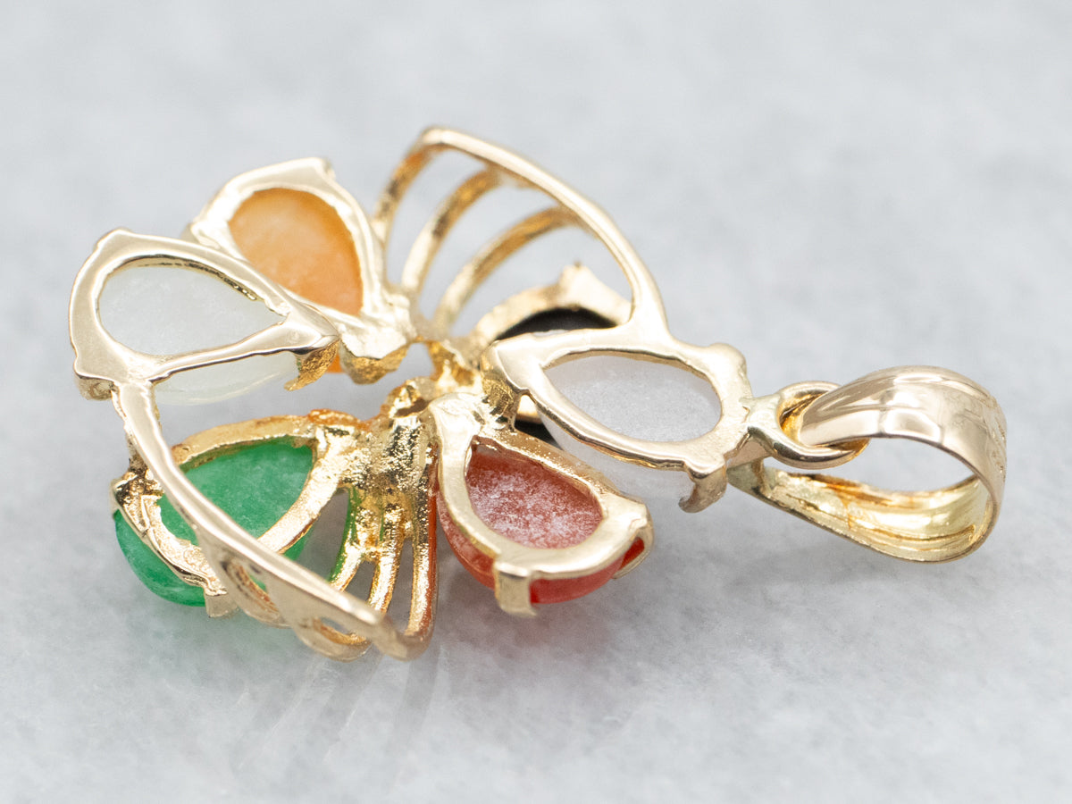 Yellow Gold Multi Colored Dyed Jade and Black Onyx Cluster Pendant