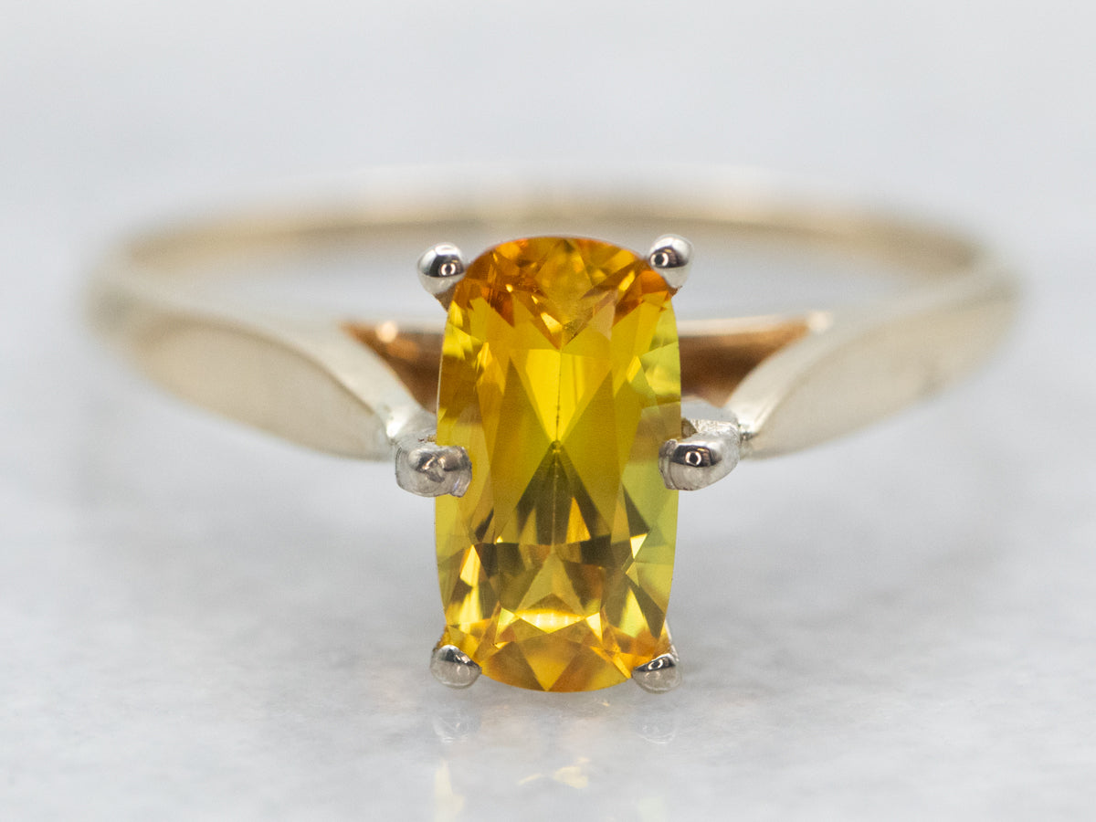 Two Tone Gold Yellow Sapphire Solitaire Ring