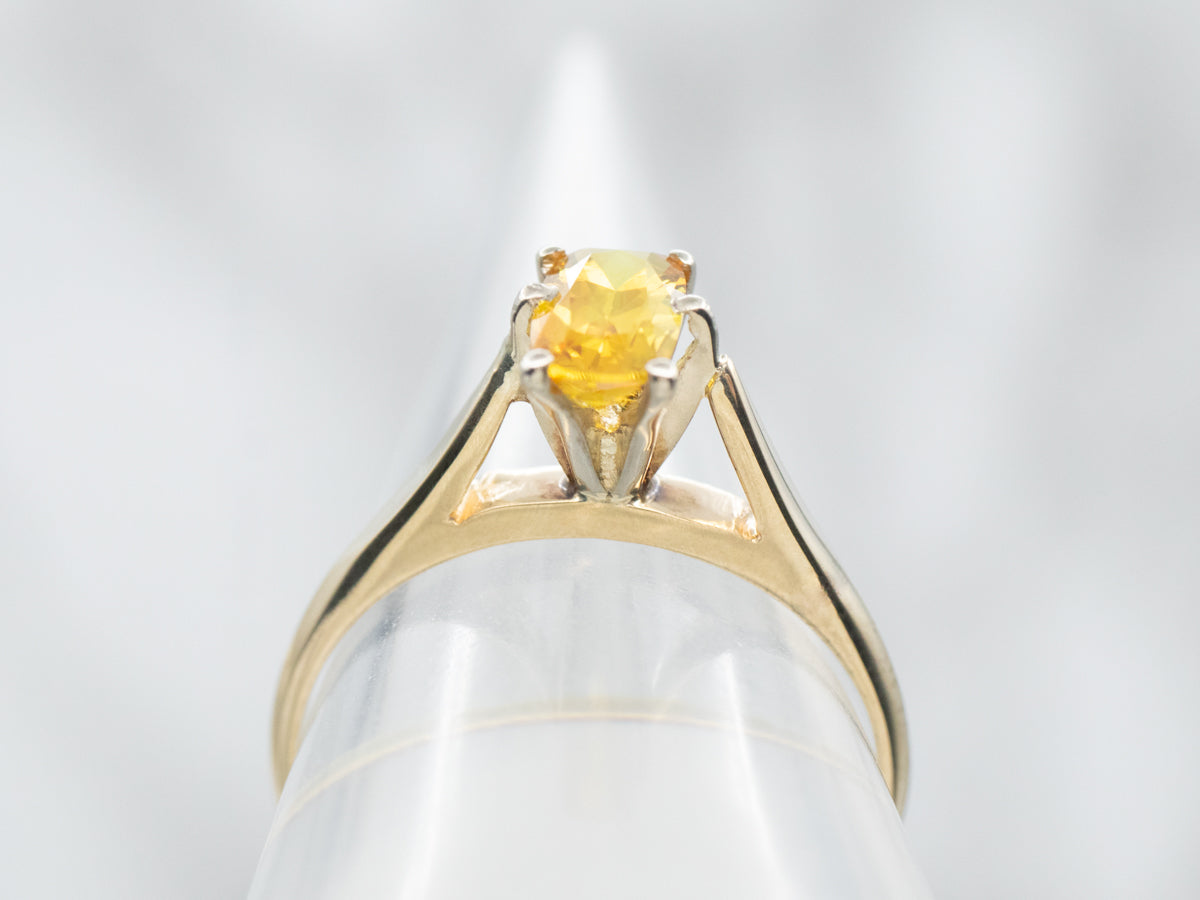 Two Tone Gold Yellow Sapphire Solitaire Ring