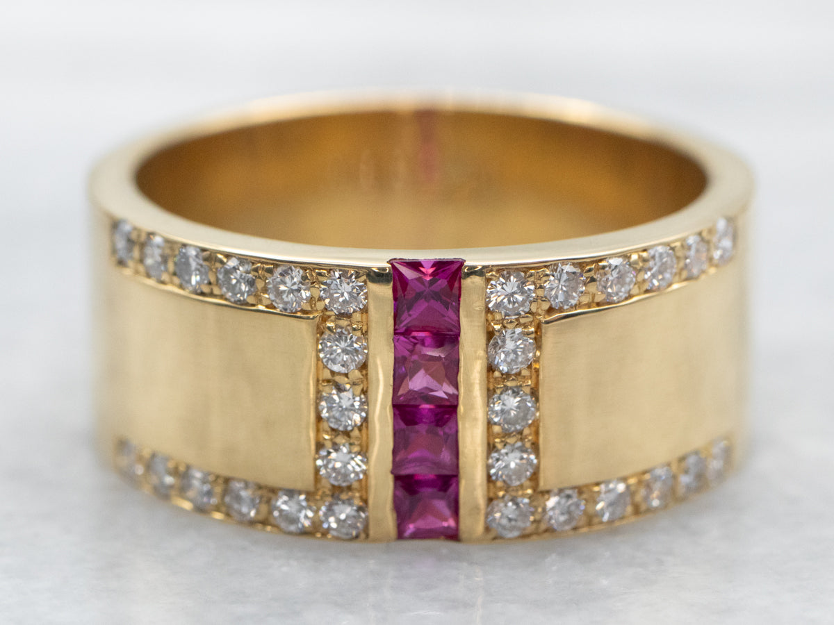 Yellow Gold Ruby and Diamond Wide Band