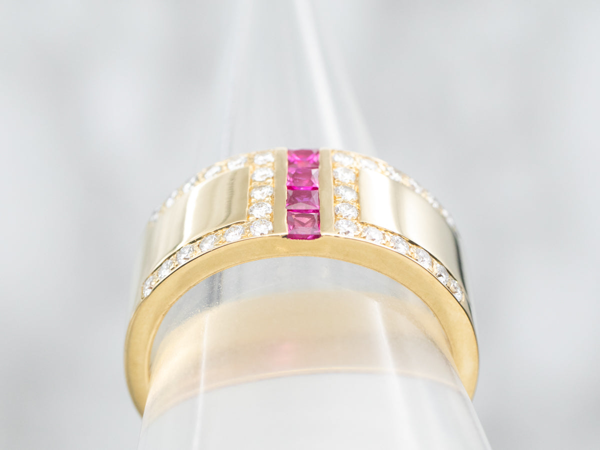 Yellow Gold Ruby and Diamond Wide Band