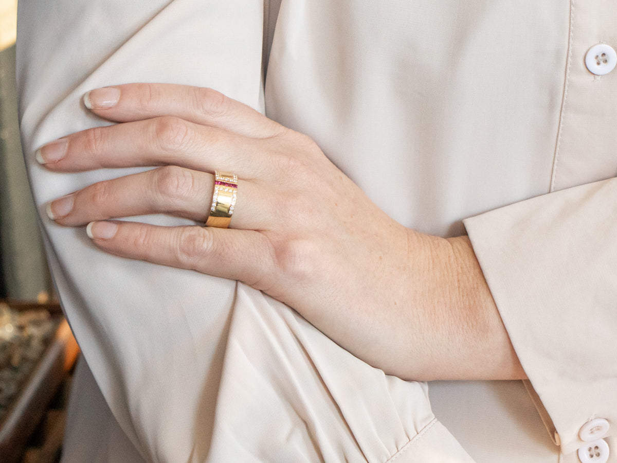 Yellow Gold Ruby and Diamond Wide Band