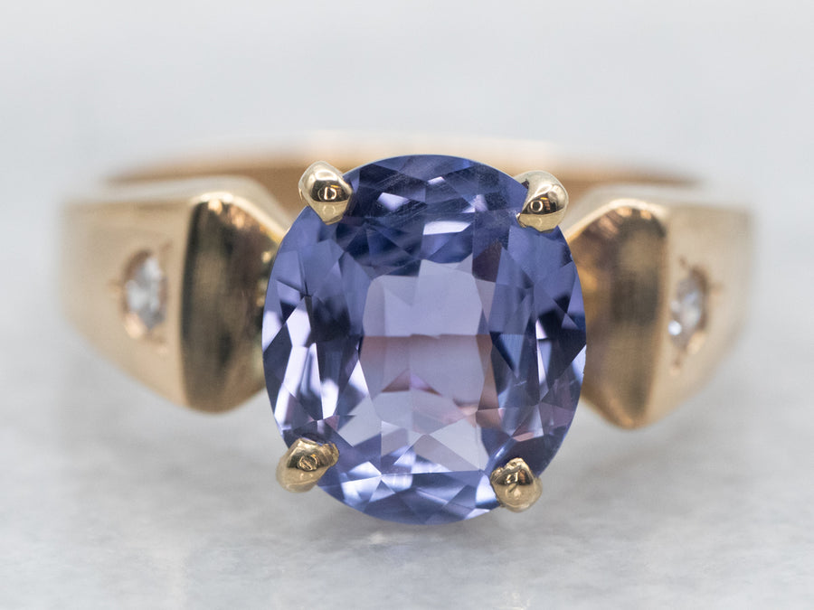 Yellow Gold Purple Sapphire Ring with Diamond Accents