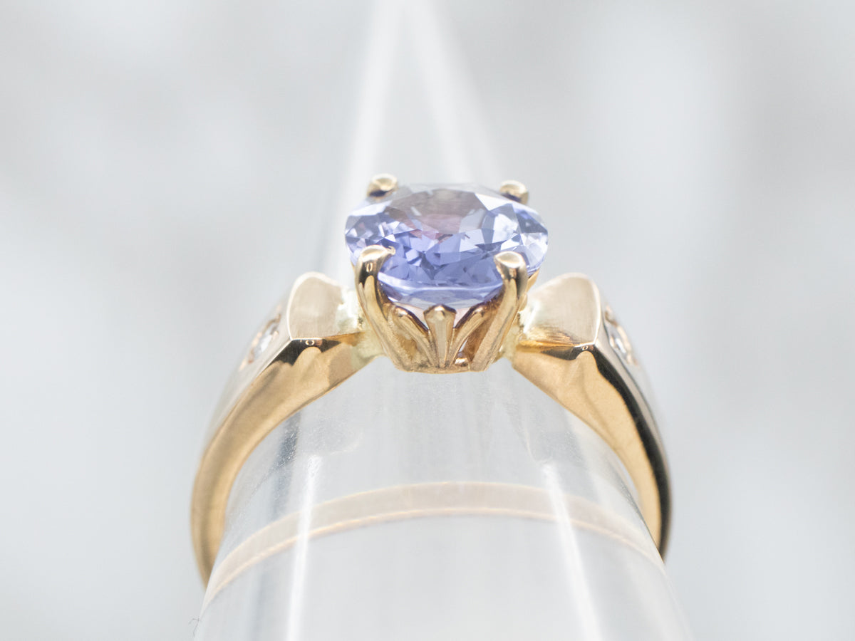 Yellow Gold Purple Sapphire Ring with Diamond Accents