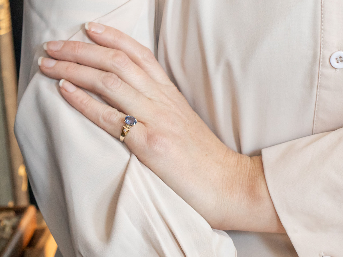 Yellow Gold Purple Sapphire Ring with Diamond Accents