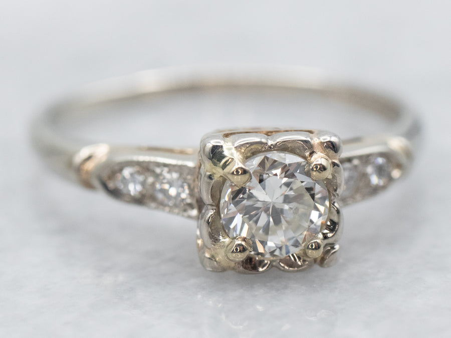 White Gold Diamond Engagement Ring with Diamond Accents