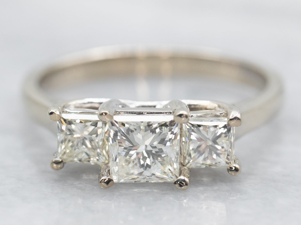 Modern Princess Cut Diamond Three Stone Engagement Ring