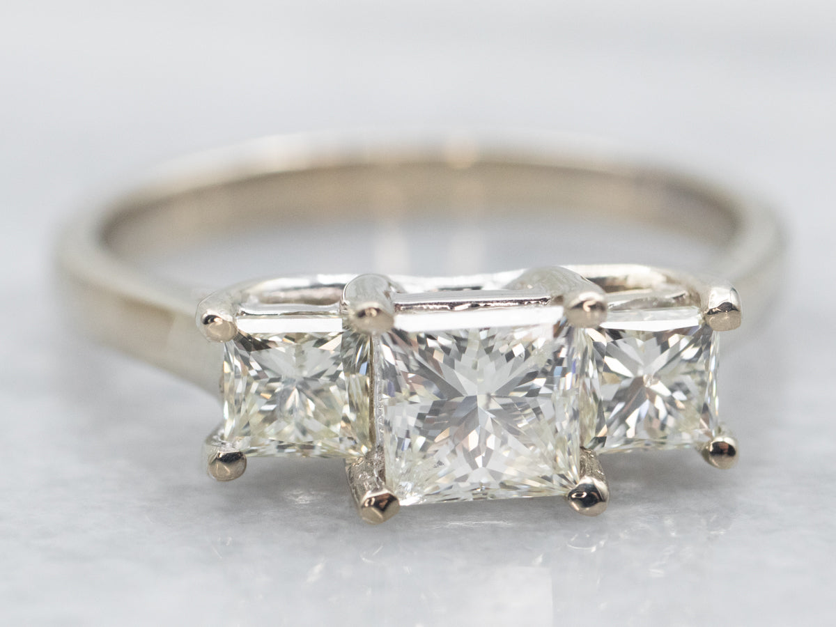 Modern Princess Cut Diamond Three Stone Engagement Ring