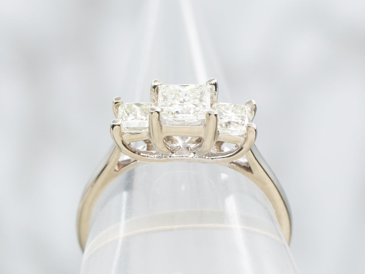 Modern Princess Cut Diamond Three Stone Engagement Ring