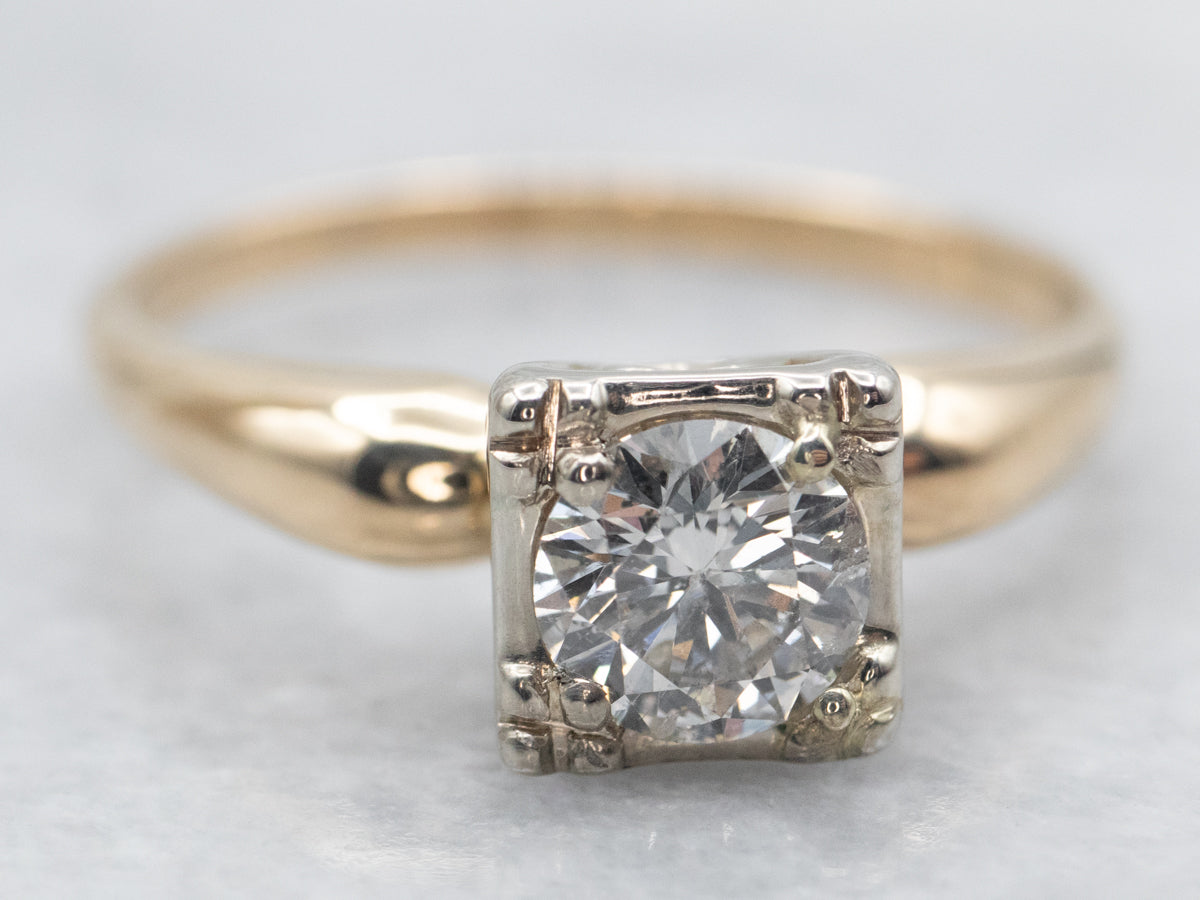 Two Tone Yellow and White Gold Diamond Solitaire Engagement Ring