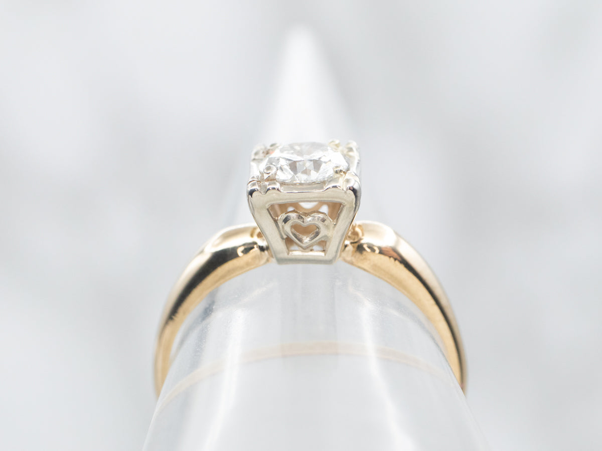 Two Tone Yellow and White Gold Diamond Solitaire Engagement Ring