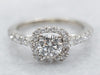 Modern Gold Diamond Engagement Ring with Diamond Halo and Diamond Shoulders