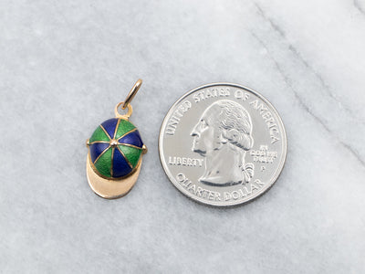 Yellow Gold Blue and Green Enamel Hat Charm