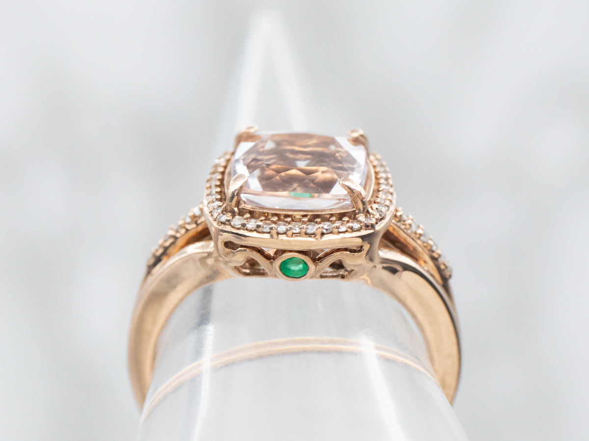 Rose Gold Cushion Cut Morganite Halo Ring