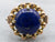 Yellow Gold Round Cut Lapis Solitaire Ring with Beaded Edge