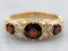 Yellow Gold Round Cut Garnet Ring with Diamond Accents