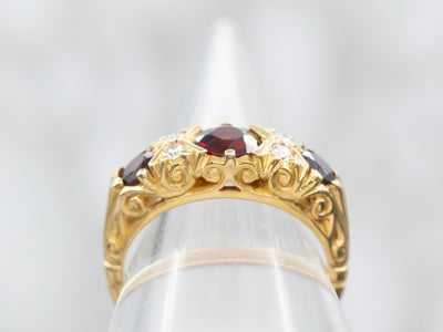 Yellow Gold Round Cut Garnet Ring with Diamond Accents