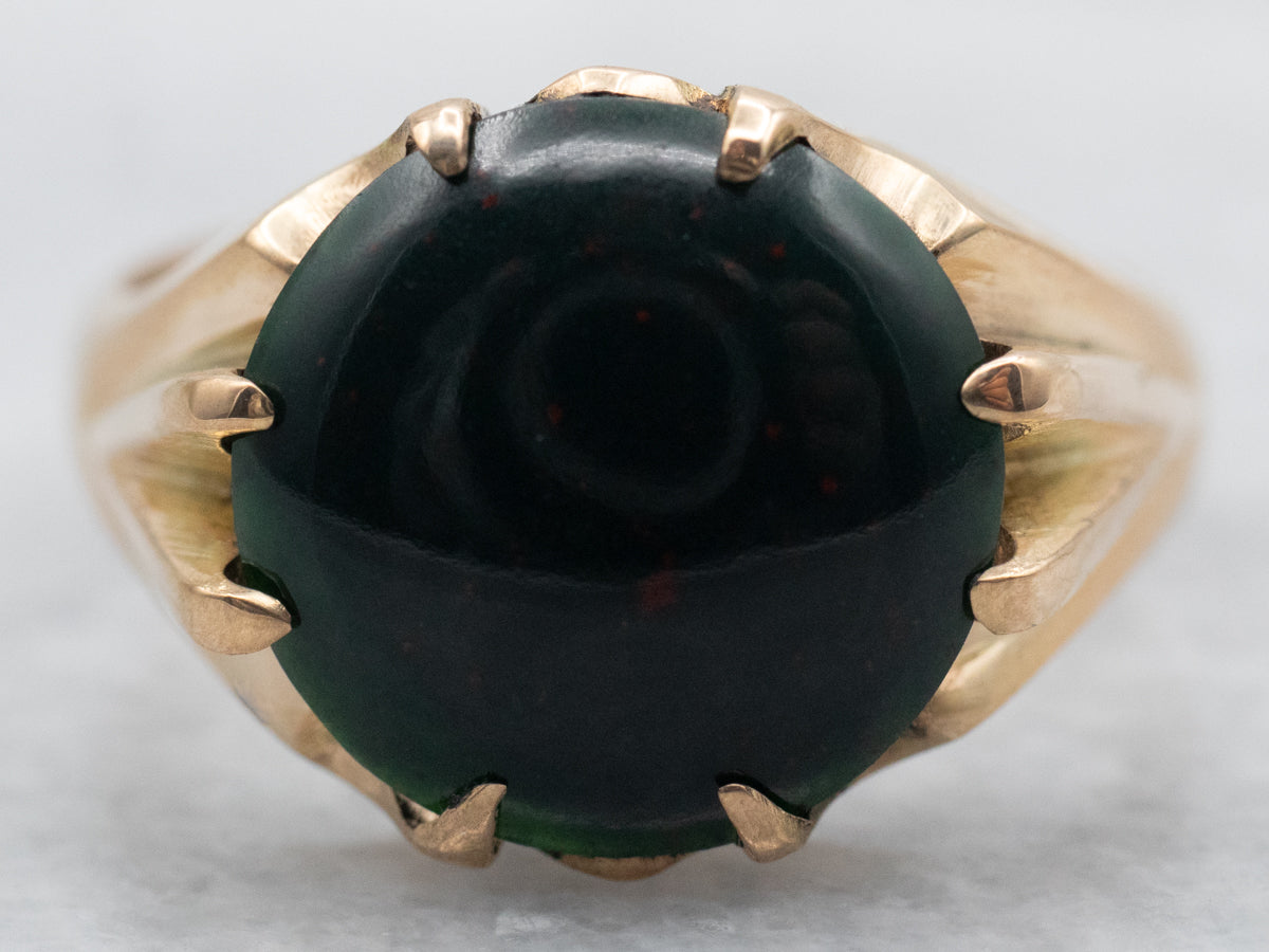 Yellow Gold Round Cut Bloodstone Solitaire Ring