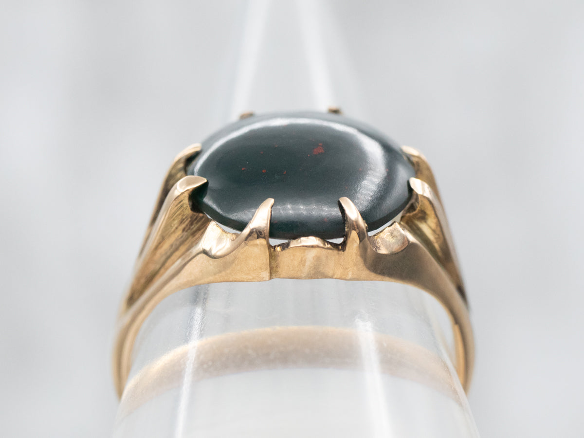 Yellow Gold Round Cut Bloodstone Solitaire Ring