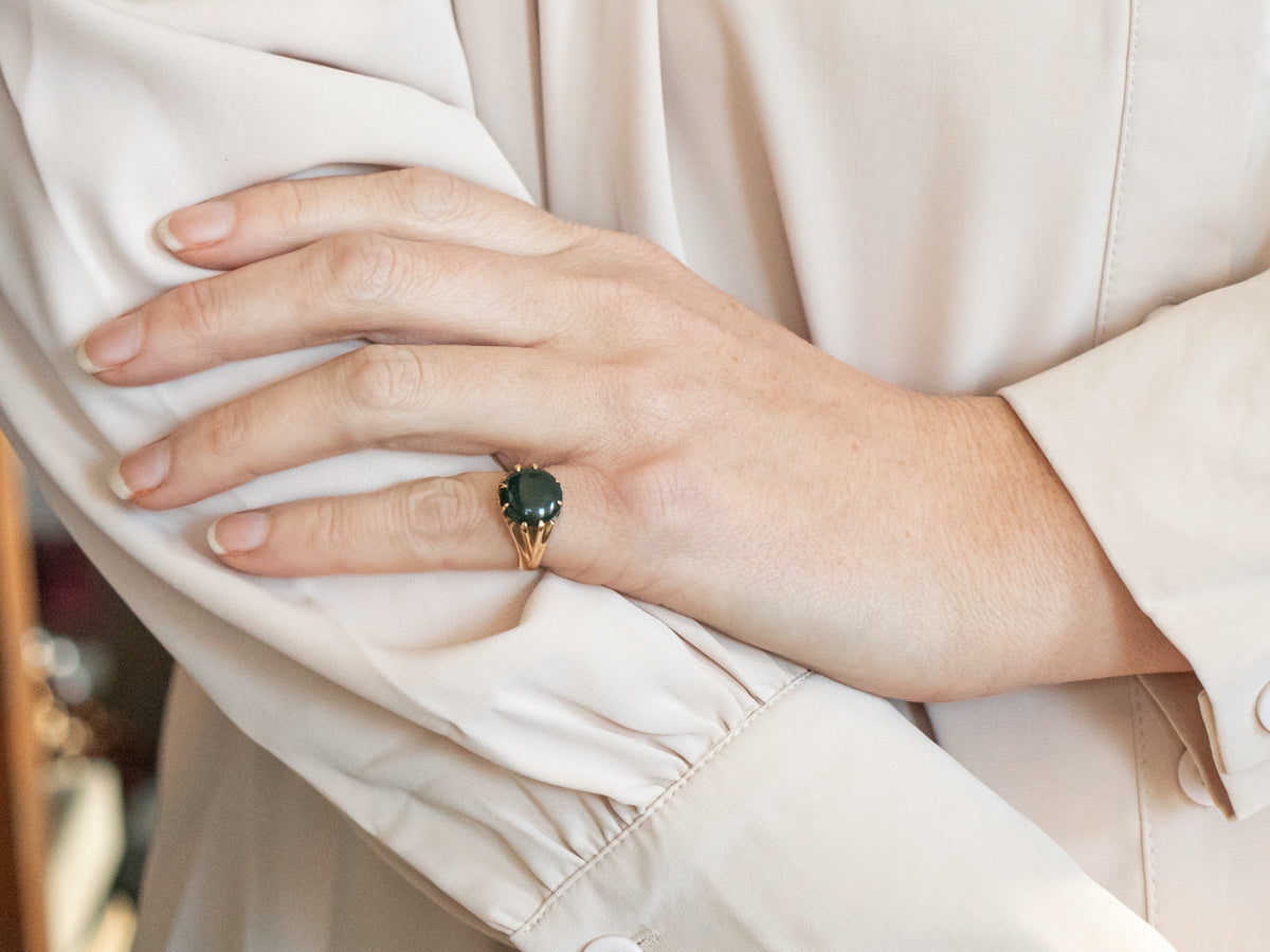 Yellow Gold Round Cut Bloodstone Solitaire Ring