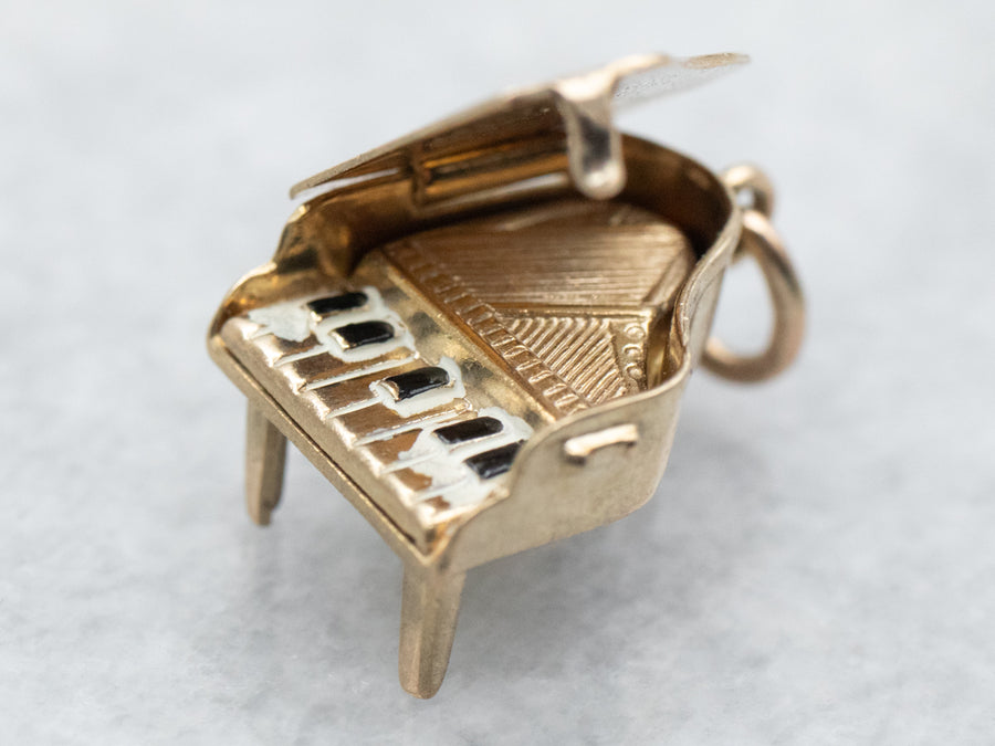 Yellow Gold Black and White Enamel Opening Piano Charm