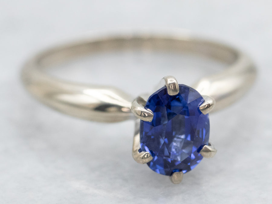 White Gold Deep Blue Sapphire Solitaire Engagement Ring