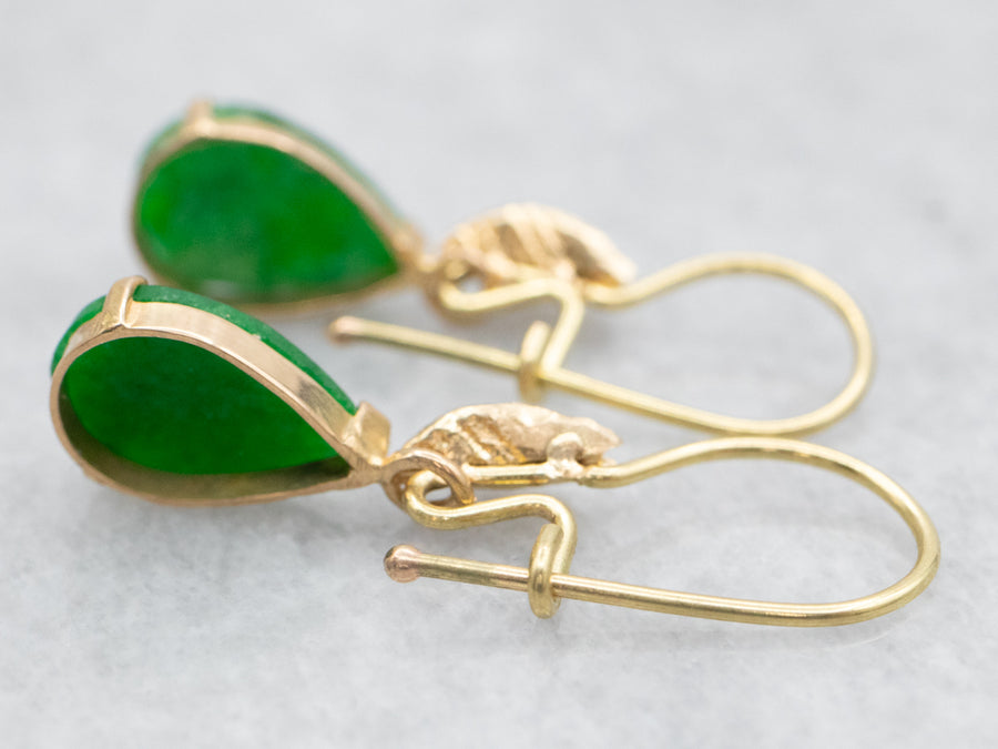 Jadeite Drop Earrings with Leaf Accent