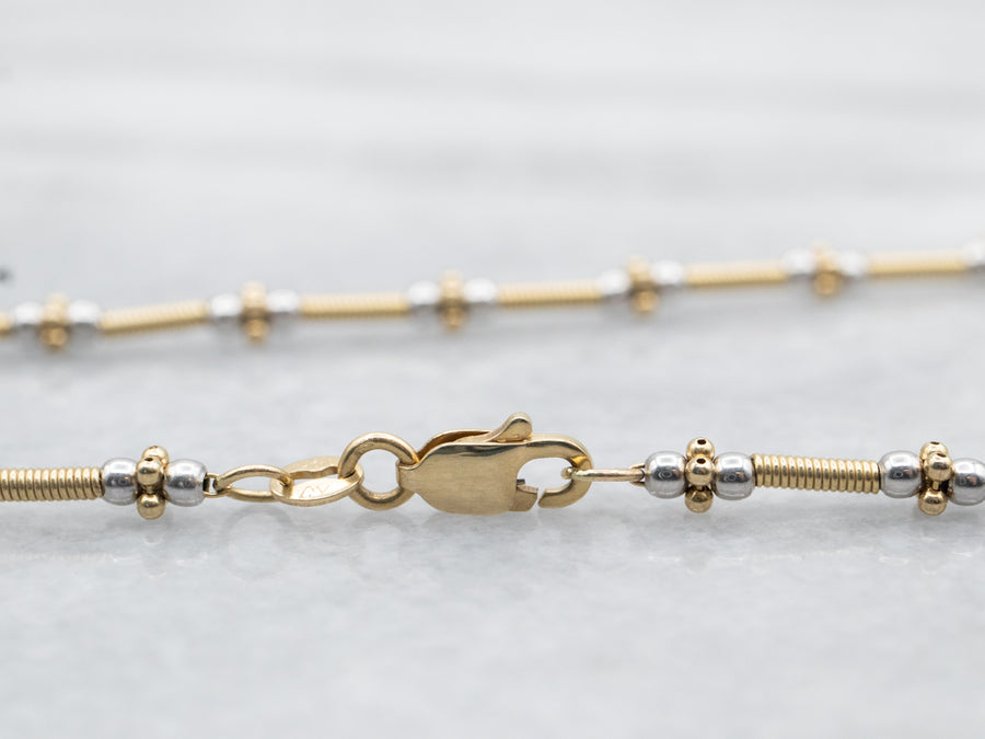 Two Tone Gold Beaded Tube Station Necklace