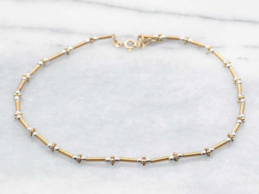 Gold Bead and Tube Anklet with Spring Ring Clasp