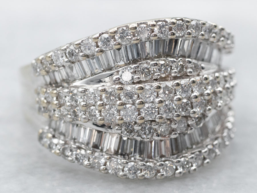 Stunning Round and Baguette Cut Diamond Cocktail Band