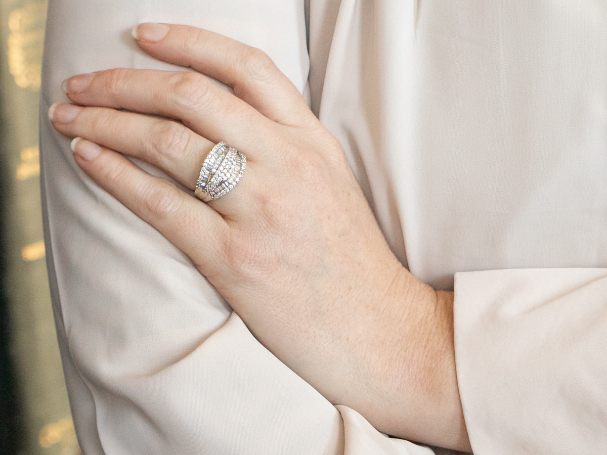 Stunning Round and Baguette Cut Diamond Cocktail Band