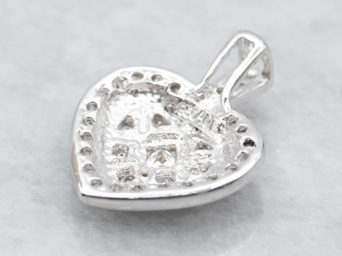 Platinum Princess and Round Cut Diamond Heart Pendant