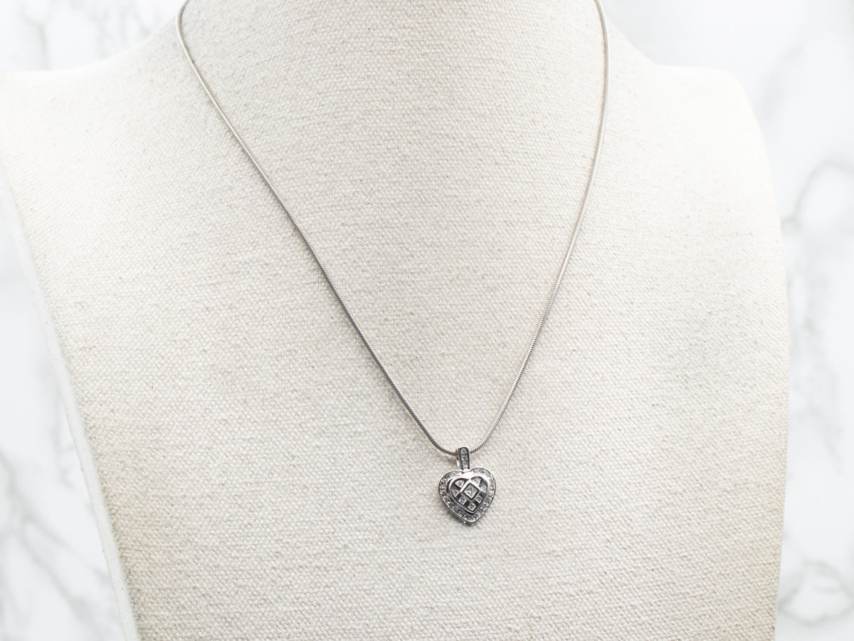 Platinum Princess and Round Cut Diamond Heart Pendant