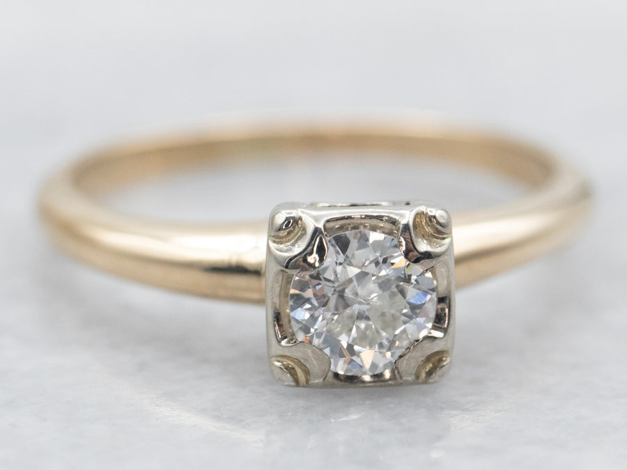 Sweetheart European Cut Diamond Solitaire Engagement Ring
