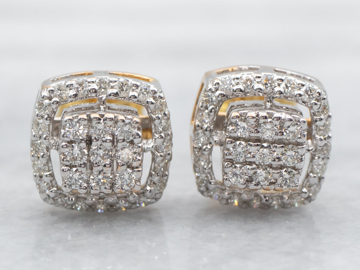 Stunning Two Tone Diamond Stud Earrings