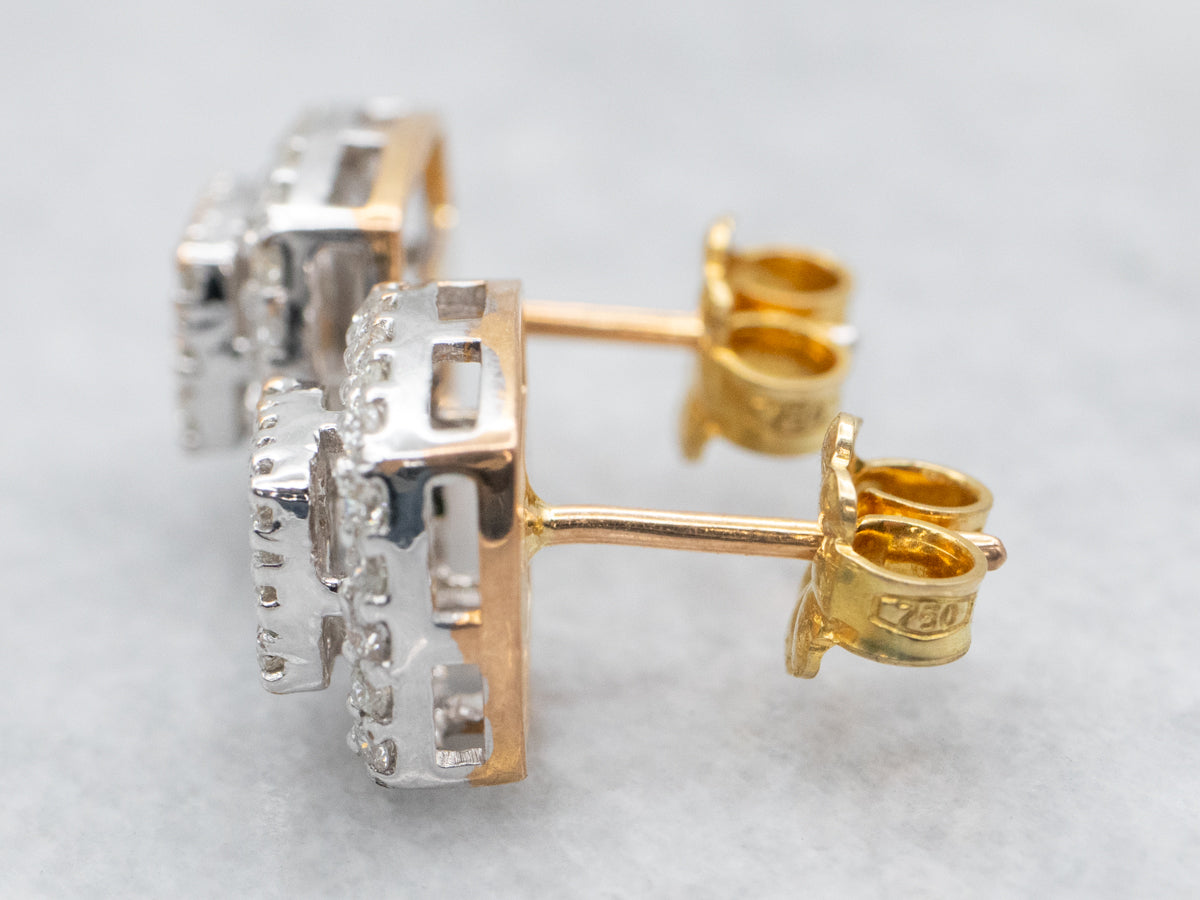 Stunning Two Tone Diamond Stud Earrings