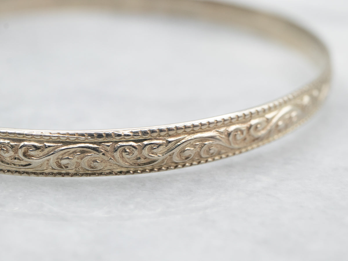 White Gold Scrolling Bangle Bracelet