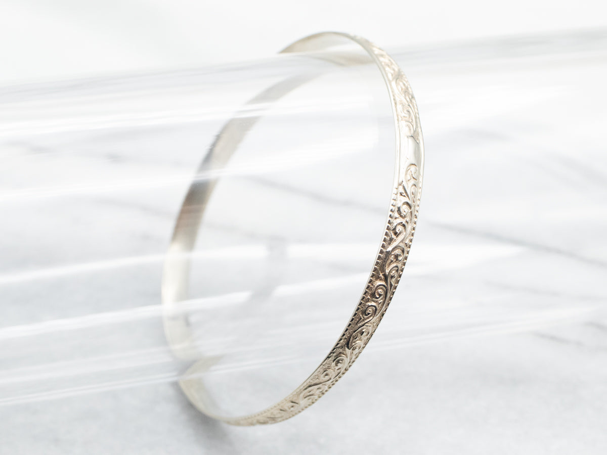 White Gold Scrolling Bangle Bracelet